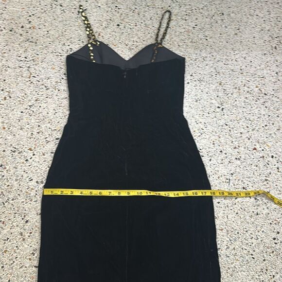 Lillie Rubin black velvet maxi dress gown long gold sequin straps 4 - Picture 6 of 7